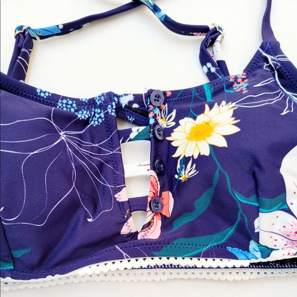 Cupshe Women's Low Rise Navy Floral Print Bikini - Picture 6 of 9